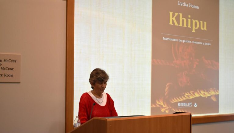Lydia Fossa presenting her LAIS Tertulia, "Khipu: an instrument of management, memory, and power". October 2023